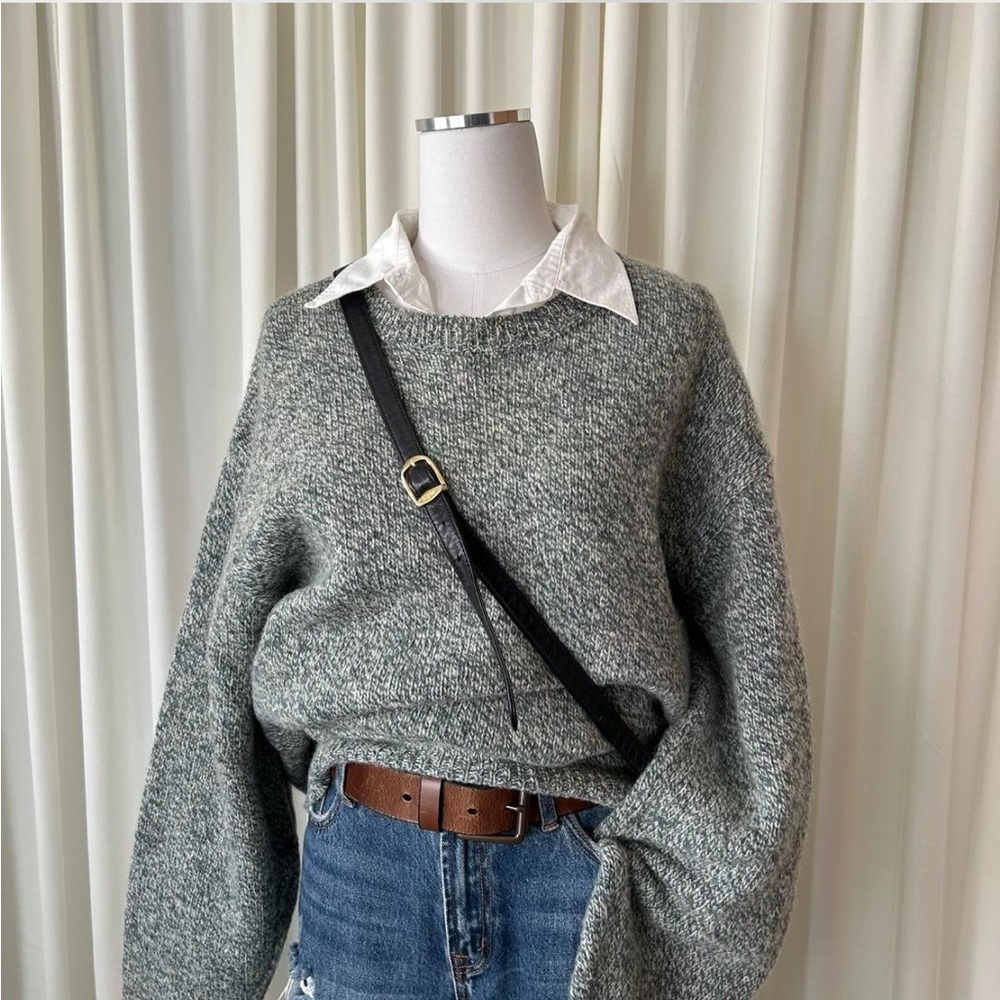 Vintage 90s Lands' End Green Marled Wool Crewneck Sweater |Cozy Grandpacore Knit - Picture 6 of 10